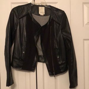 Leather & jersey paneled jacket